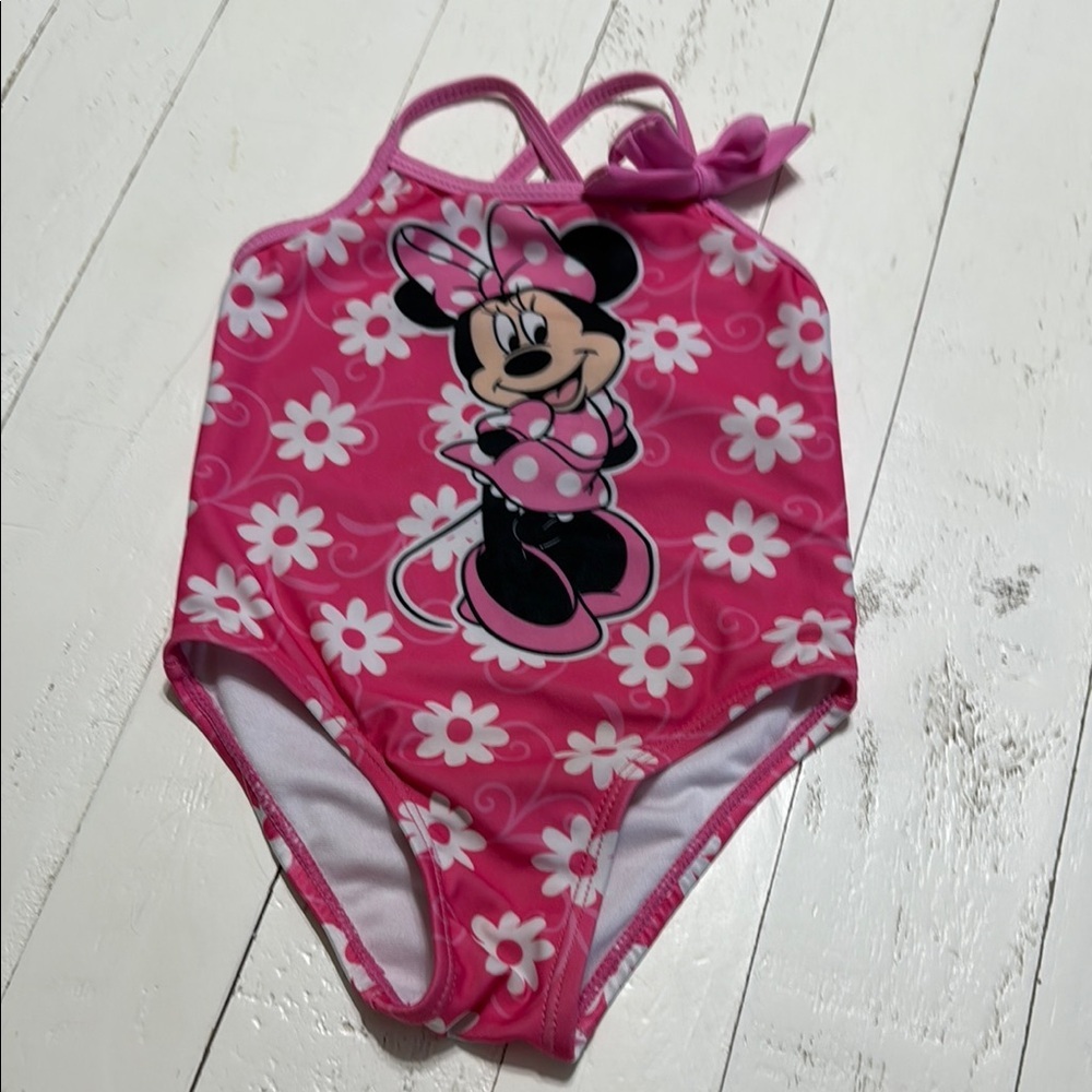 🧡18m VTG 1990s Y2K Minnie mouse Disney pink and white Daisy bathing suit EUC